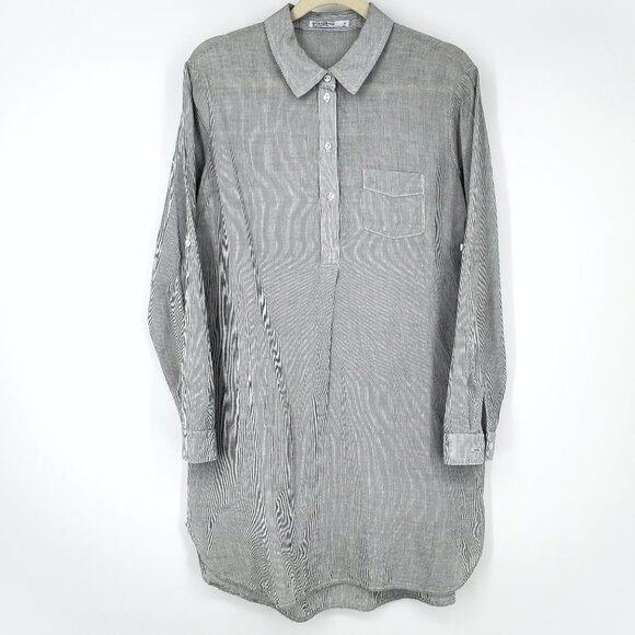 Dresses & Skirts - Stateside Striped Cotton‎ Popover Shirt Dress Grey/White Small